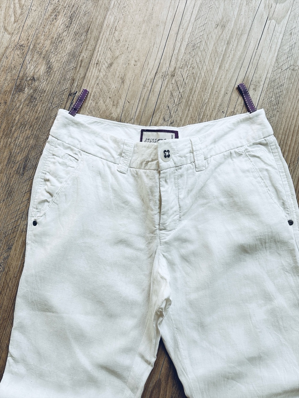 Esprit Women’s White Linen Pants Straight Leg Coastal Summer Nautical Vacation - Picture 4 of 13
